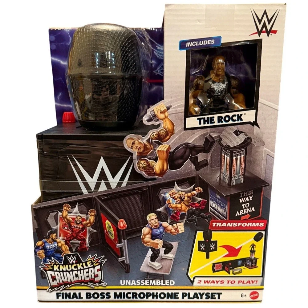 WWE Knuckle Crunchers Final Boss Microphone Playset The Rock Figure Mattel JFX07